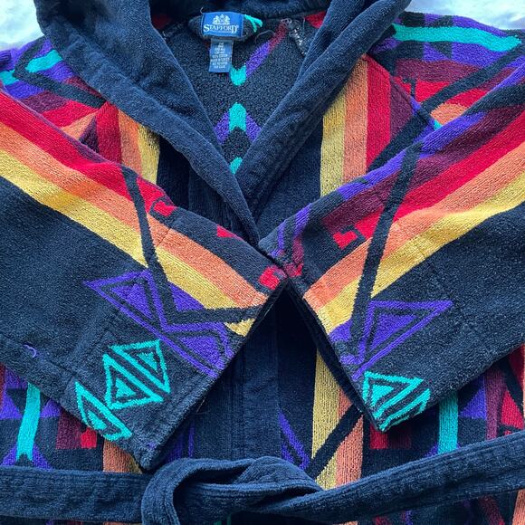 🔥Vintage STAFFORD 100% Cotton Aztec Tribal Southeastern Bathrobe Mens One Size - Picture 6 of 16